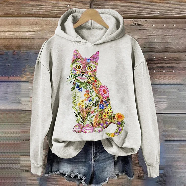 Comstylish Women's Watercolor Cat Print Casual Long Sleeve Hoodie