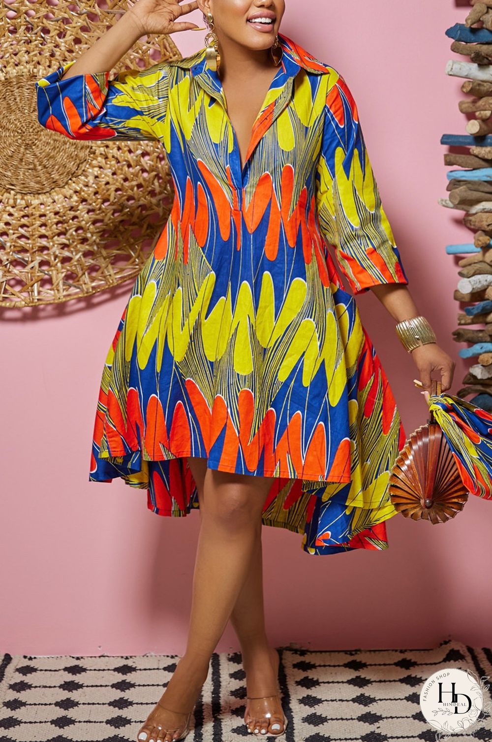 Camouflage Fashion Casual Print Patchwork Turndown Collar Shirt Dress