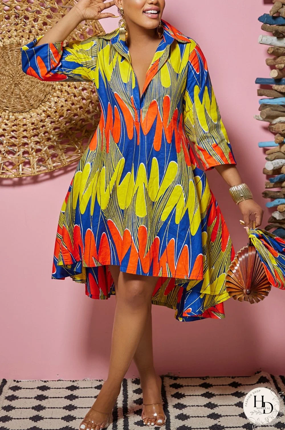 Camouflage Fashion Casual Print Patchwork Turndown Collar Shirt Dress