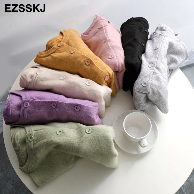 spring autumn cashmere short knit o-neck cardigans Women casual loose button Cardigans spring coat Outwear female basic jacket