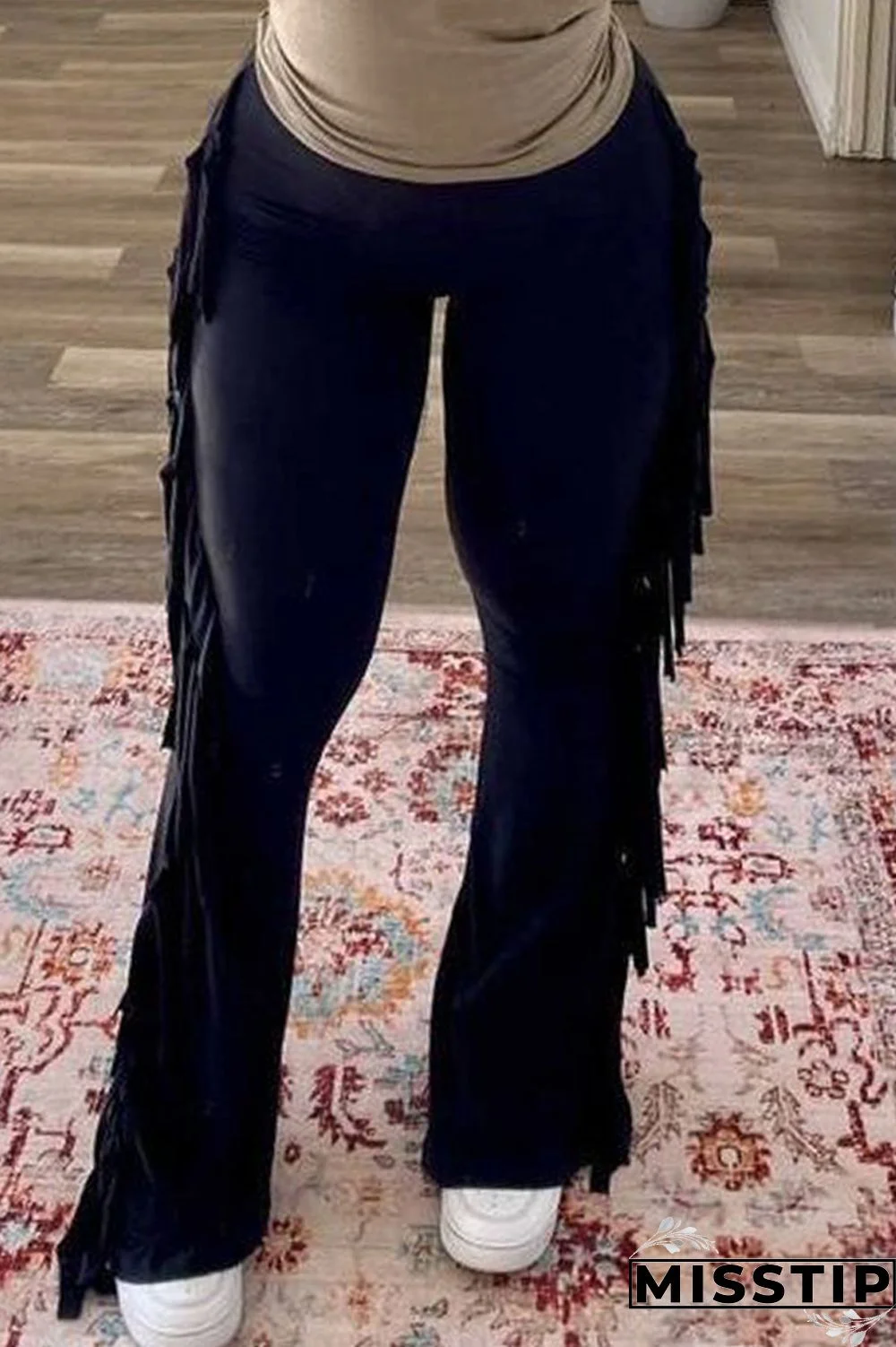 Yellow Fashion Casual Solid Tassel Patchwork Skinny Mid Waist Speaker Trousers