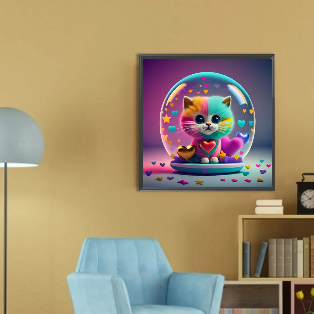 Partial AB Diamond Painting - Full Round Drill - Love Colourful Cat(Canvas|35*35cm)