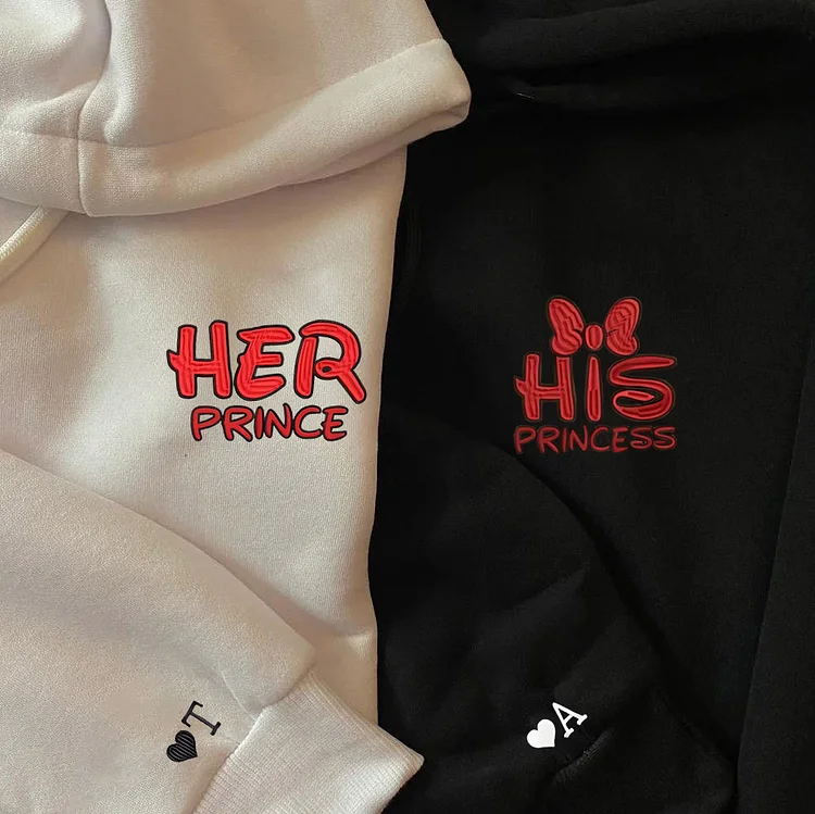 Personalized Couple Embroidered Sweatshirts, Custom Matching Couple Shirts, Her Prince His Princess Couples Embroidered Shirt, Couple Gifts