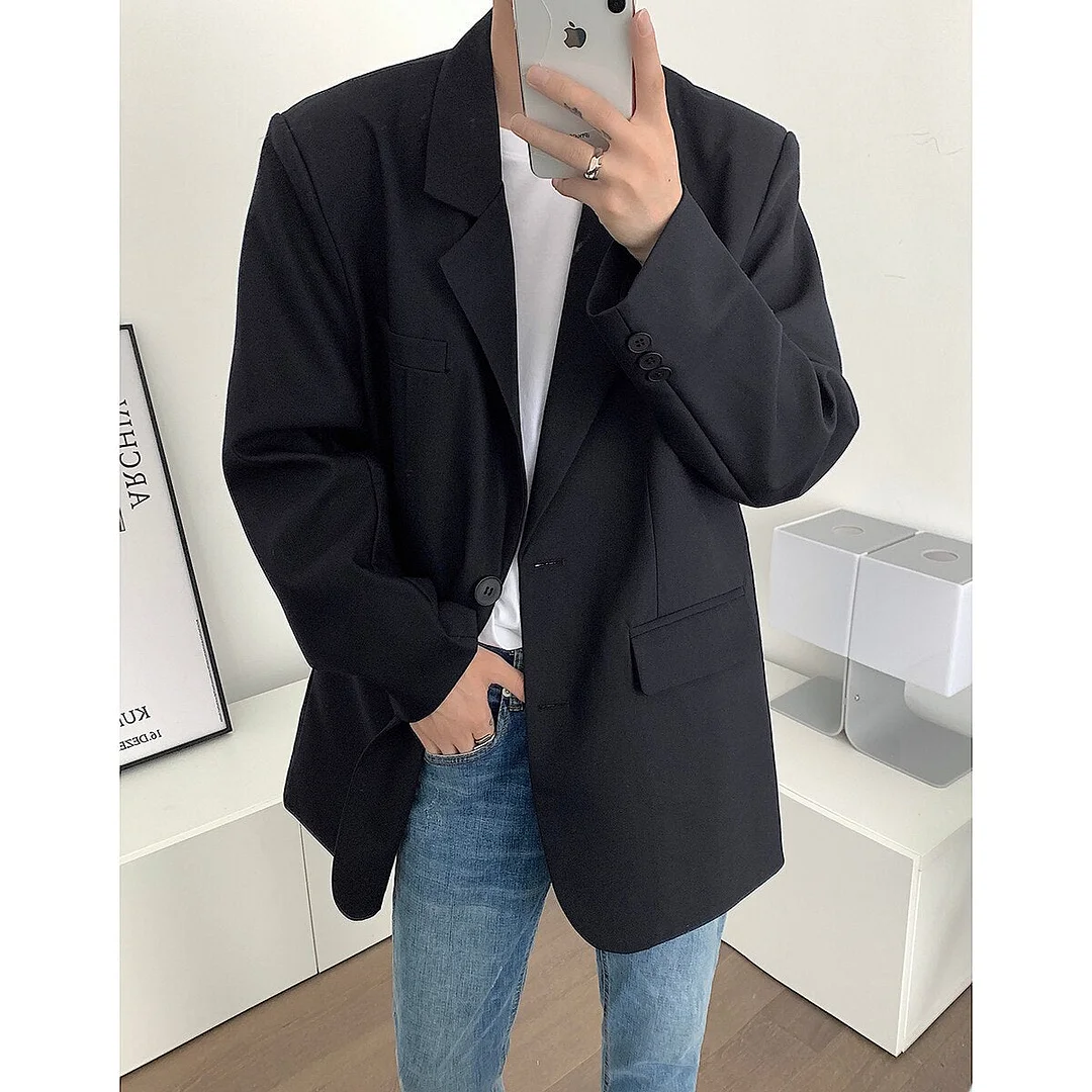 Inongge Stylish New Autumn Winter Men Blazer High Quality Leisure Style Loose Male All-match Simple Chic Casual Single Breasted Suits