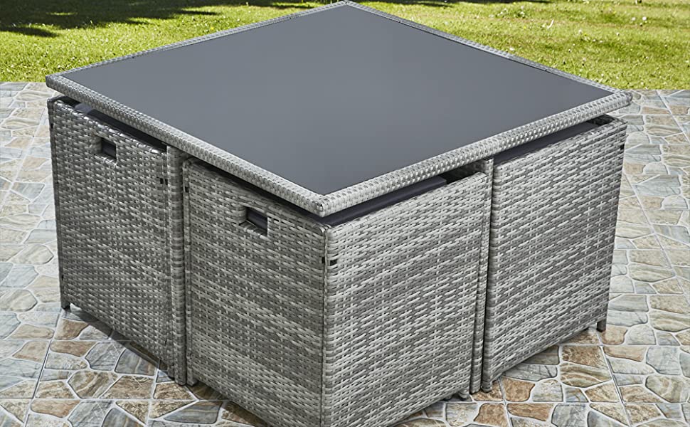 cube rattan set grey