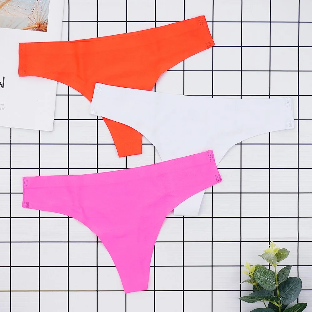 Billionm Thong Panties Woman Seamless Underwear Sports T-back Soft Ice Silk low-Rise Girl Underpants Set 3 Pcs/lot S-XL Size