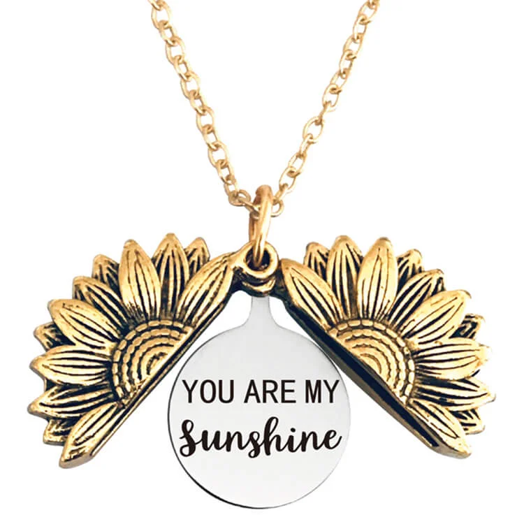 Custom Exclusive Sunflower Engraved Double Sided Locket Necklece