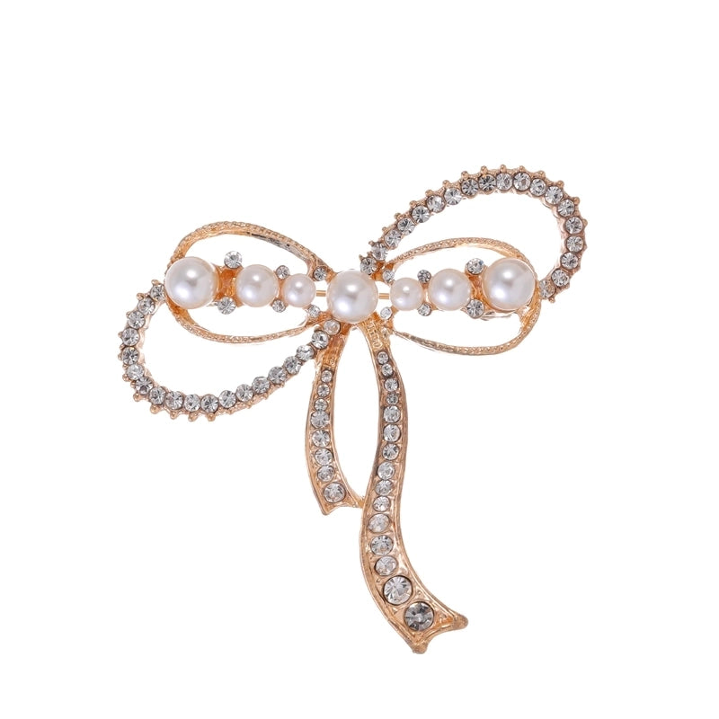 IG Style Shiny Flower Bow Knot Alloy Inlay Rhinestones Pearl Unisex Brooches