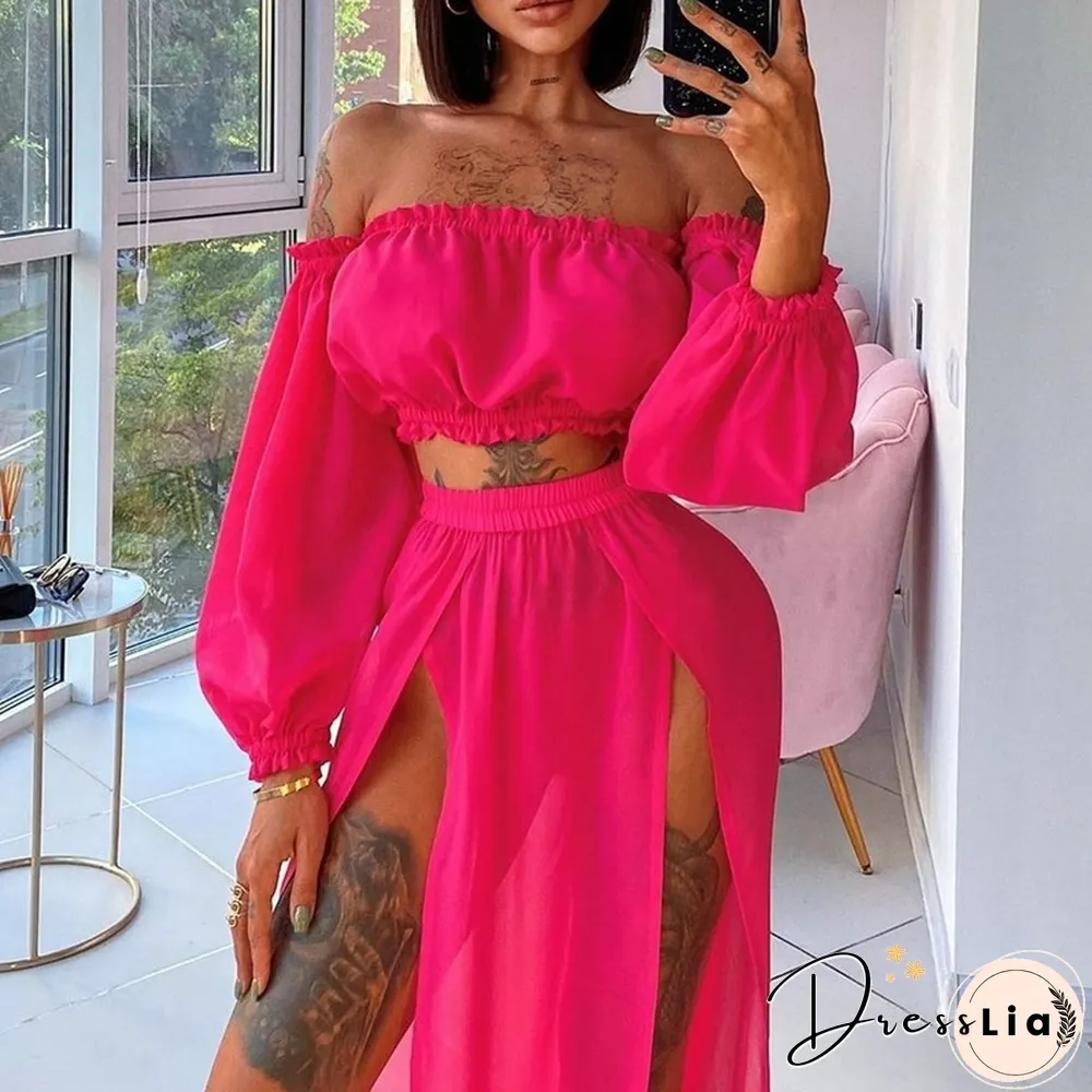 Sexy Mesh Boho Dress Women Summer Beach Solid Color Two-piece Seaside Holiday Sun