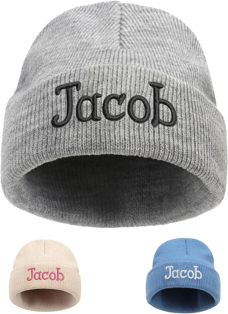 Custom Beanie Hats for Baby Girls Boys, Personalized Embroidered Beanies with Name for Infants Toddlers Adults