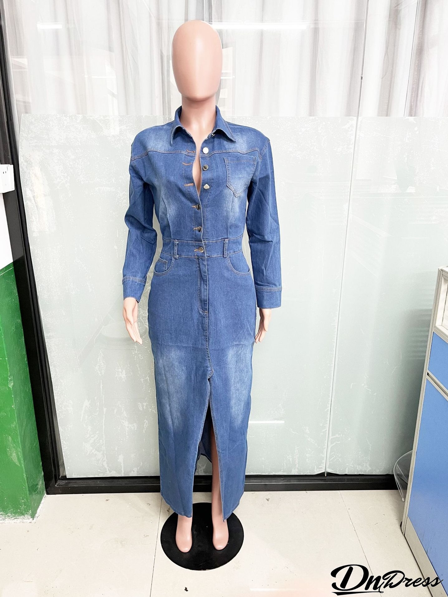 Women Long Sleeve Denim Dress