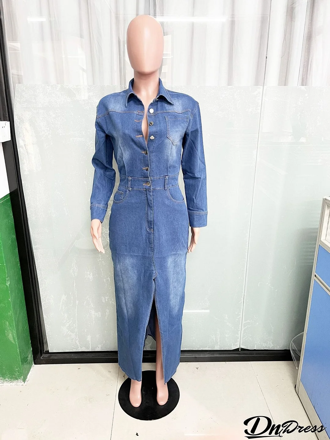 Women Long Sleeve Denim Dress