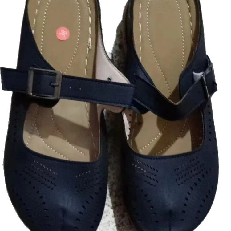 Yyvonne Cool Slippers Women's Summer Leisure New Retro Hollow Belt Buckle Slippers Slope And Head Women's Sandals