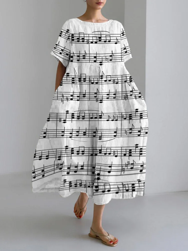 VChics Music Score Art Linen Blend Maxi Dress