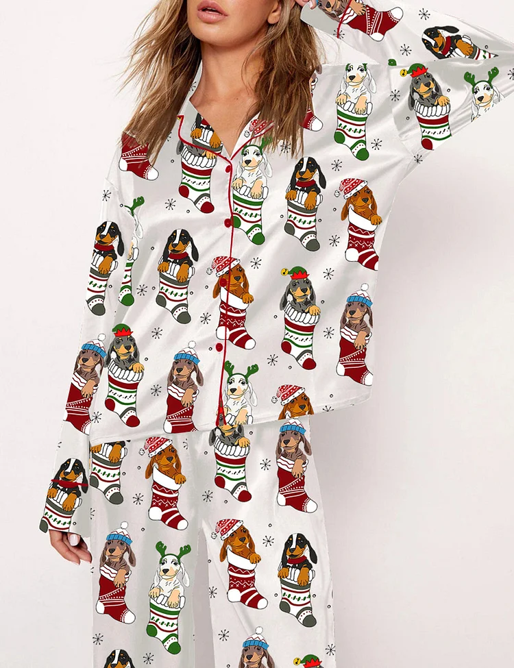 Women's Dachshund Stockings Christmas Pajama Set