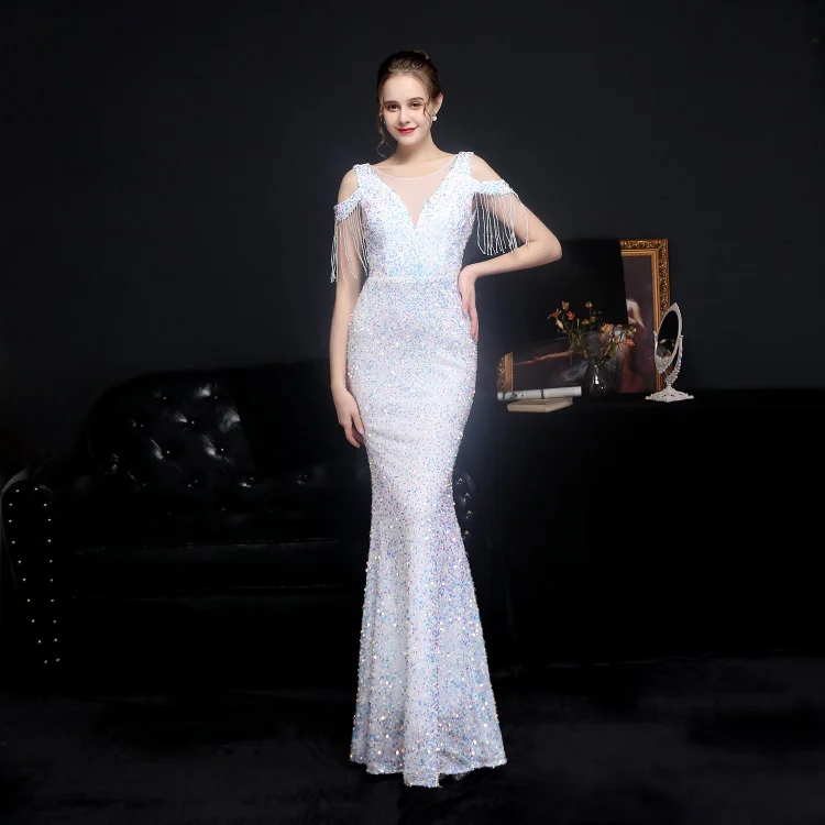 Sequin Evening Dress Slim-Fit Fishtail Skirt Gown