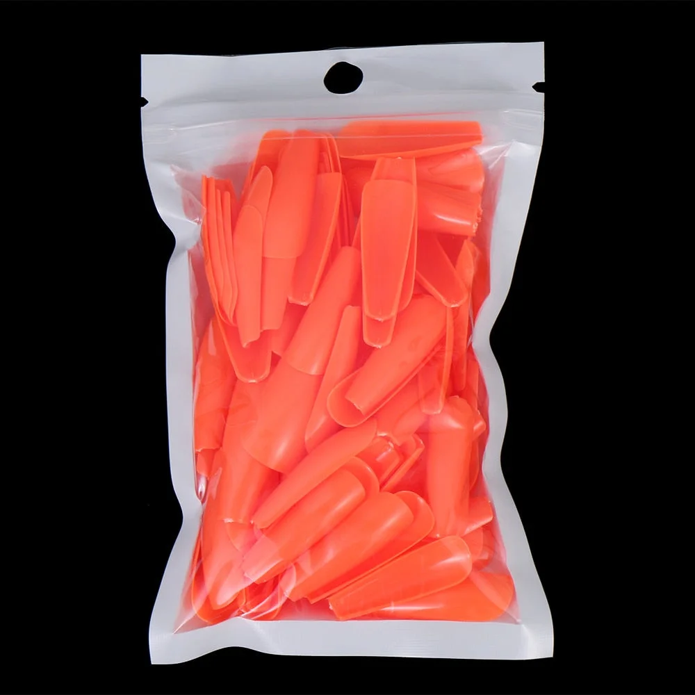 100Pcs Colorful Acrylic False Long Coffin Nails Fake Nails Flat Shape Art Tips Natural Full Cover Fake Nail Tips Manicure Tools-Nail Inspo