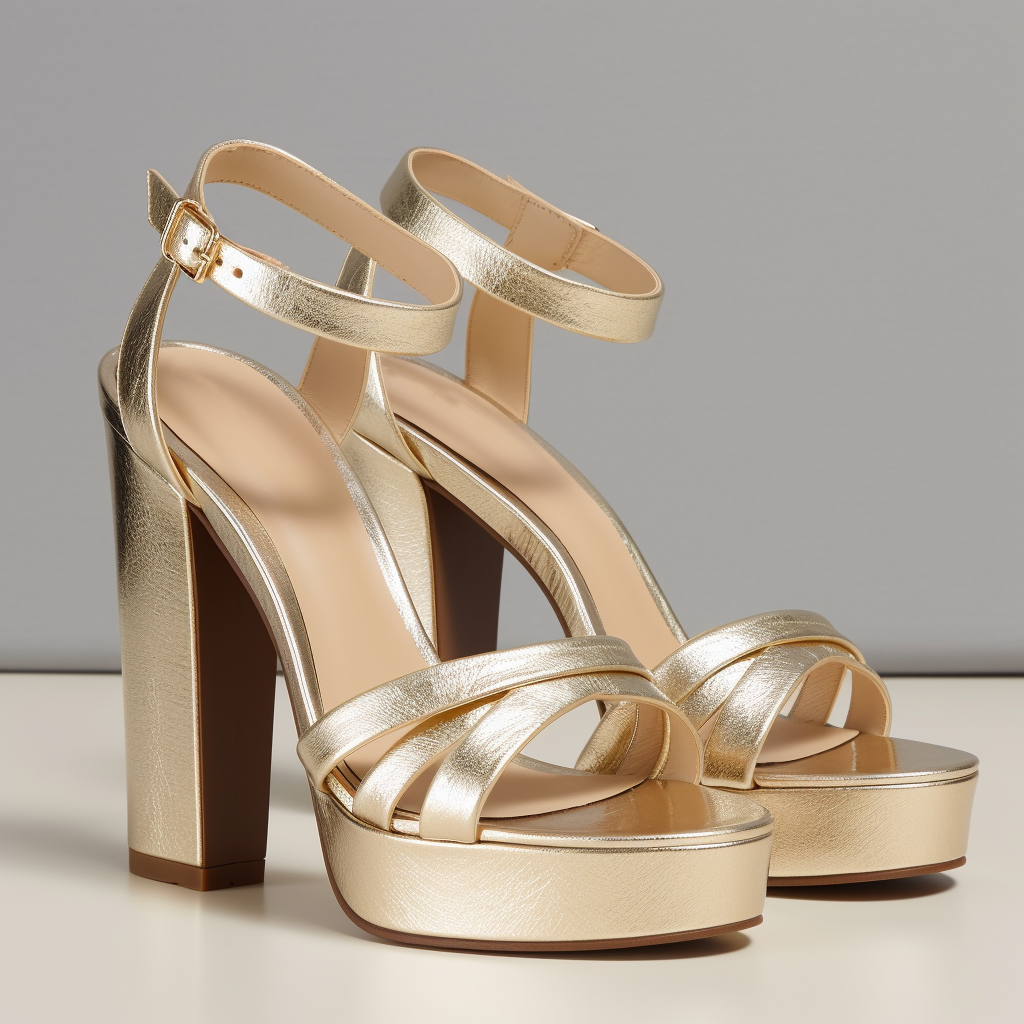 Gold Open Toe Chunky Heel Ankle Strap Platform Sandals with Buckle Nicepairs