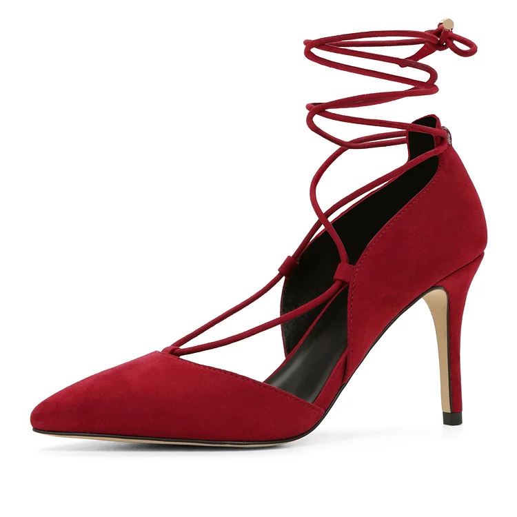 3 inch Heels Red Pointy Toe Strappy Heels Trendy Stiletto Heel Pumps |FSJ Shoes