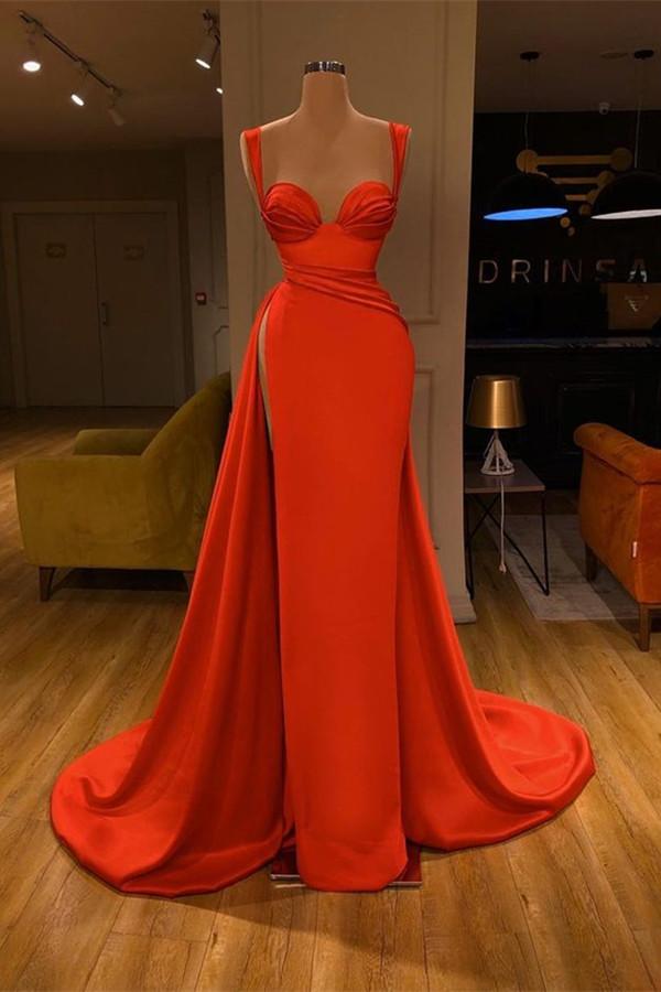 Dresseswow Red Straps Long Prom Dress Mermaid With Slit
