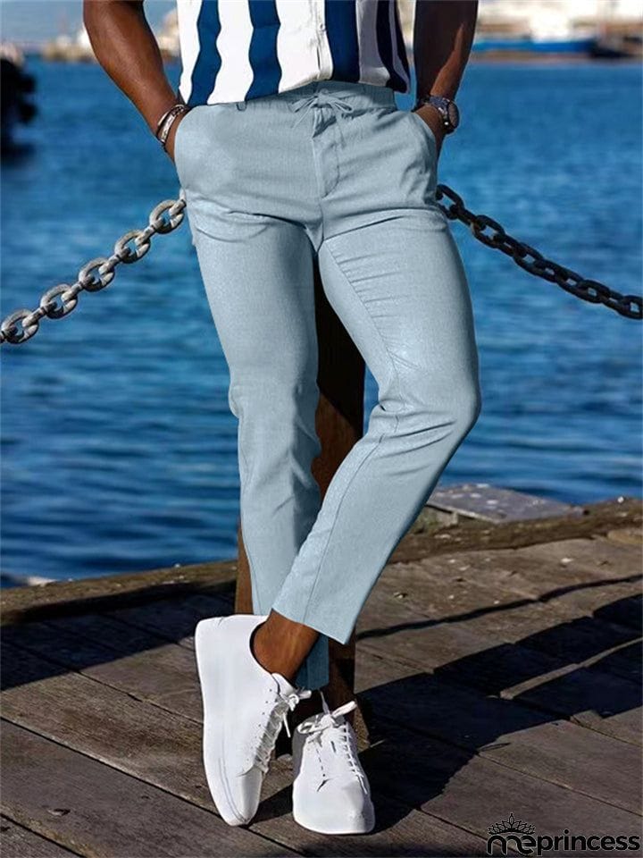 Men's Lace Up Elastic Waist Casual Business Pants