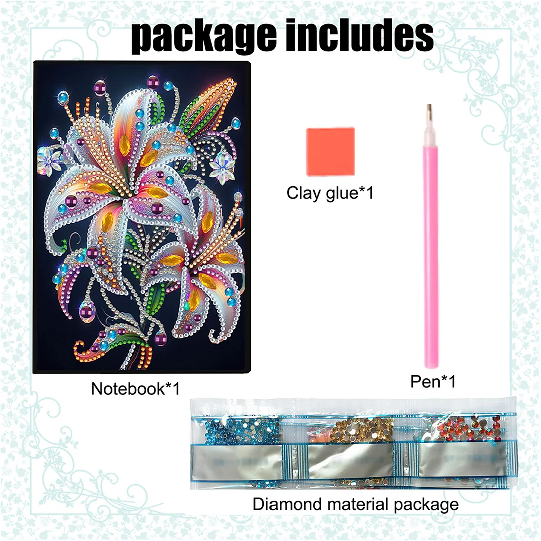 DIY Flower Diamond Painting Journals Notebooks 50 Pages A5 No Lines Special Shaped Diamond Art Kits for Beginners Craft Lovers and Artists (Lily)