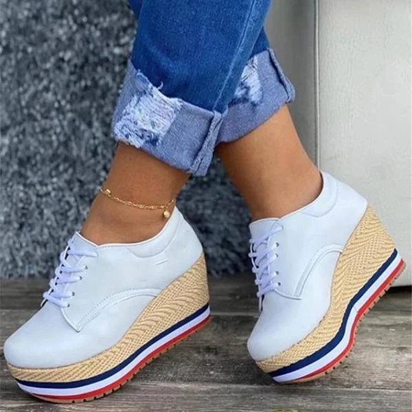 HUXM Women's Lace Up Wedges Espadrille Stacked Platform Sandals