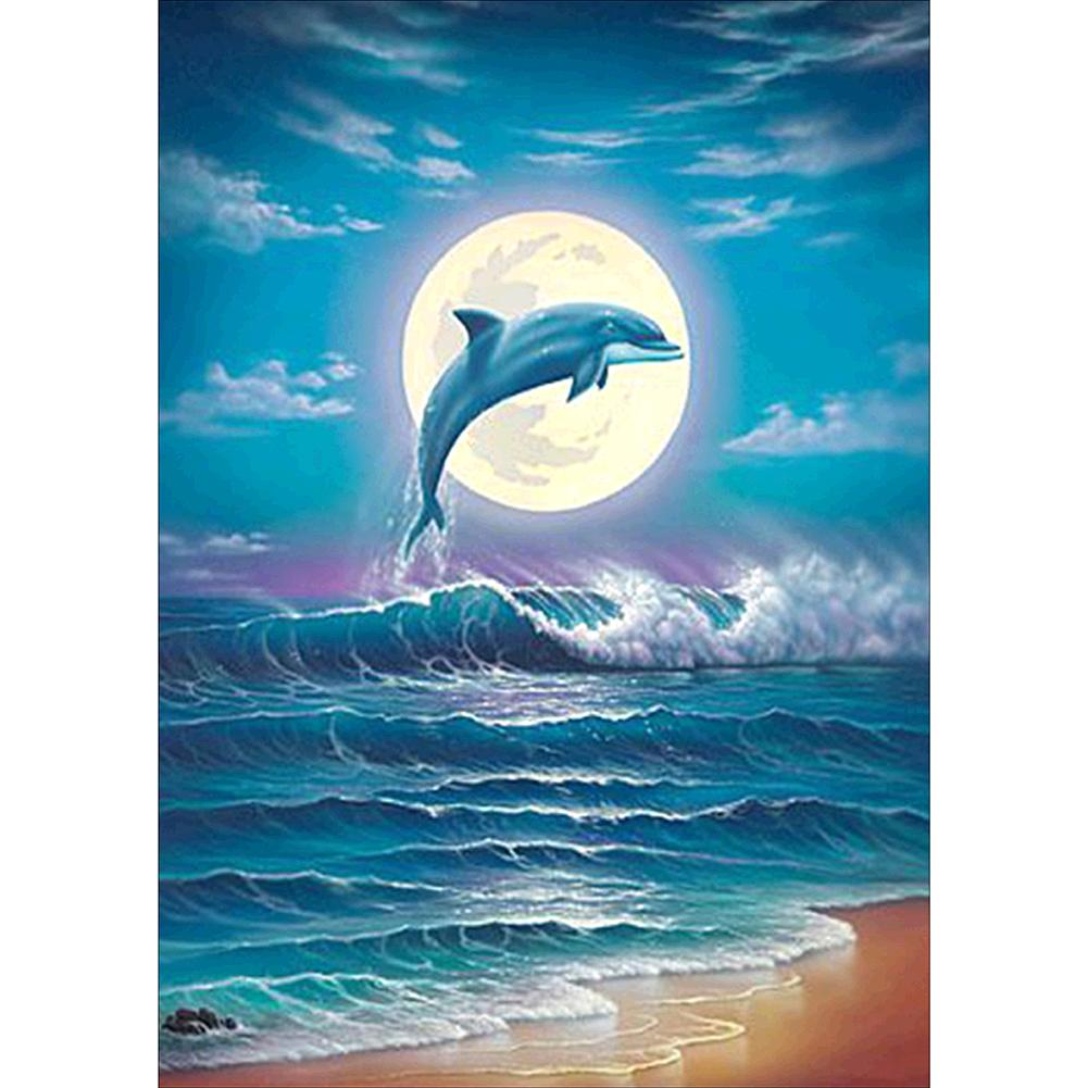 

30*40CM Round Drill Diamond Painting-Beach Jumping Dolphin, 501 Original