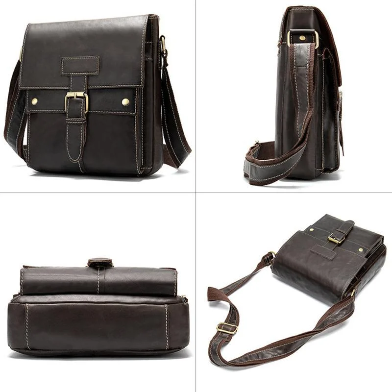 Men's Genuine Leather Solid Color Casual Shoulder Bag Retro Crossbody Bag