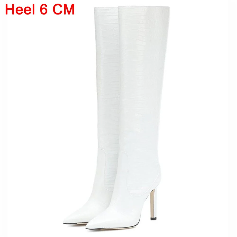New Fashion Sexy Luxury Crocodile Pattern Knee High Heels Women's Boots Banquet Party Wedding Stiletto Mid Calf Boots Woman