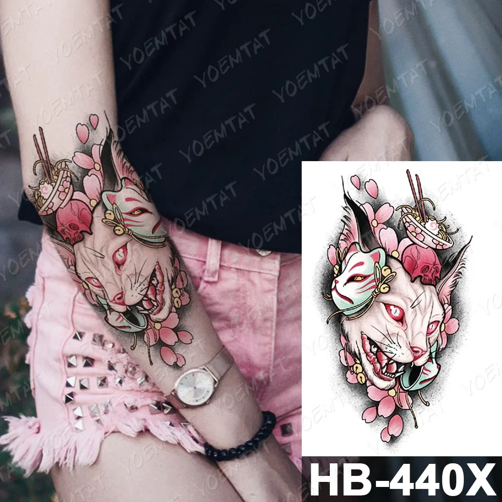 Waterproof Temporary Tattoo Stickers Fox Cat Butterfly Snake Anime Flash Tatto Women Men Cute Pink Body Art Fake Sleeve Tattoos