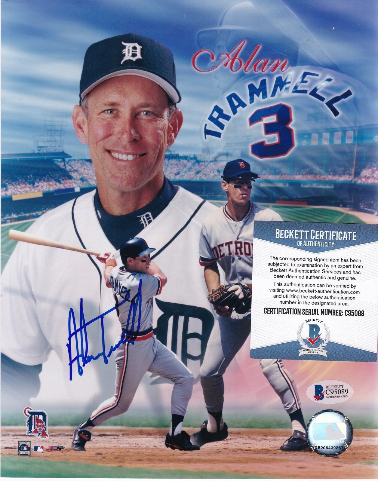 ALAN TRAMMELL DETROIT TIGERS BECKETT AUTHENTICATED ACTION SIGNED 8x10