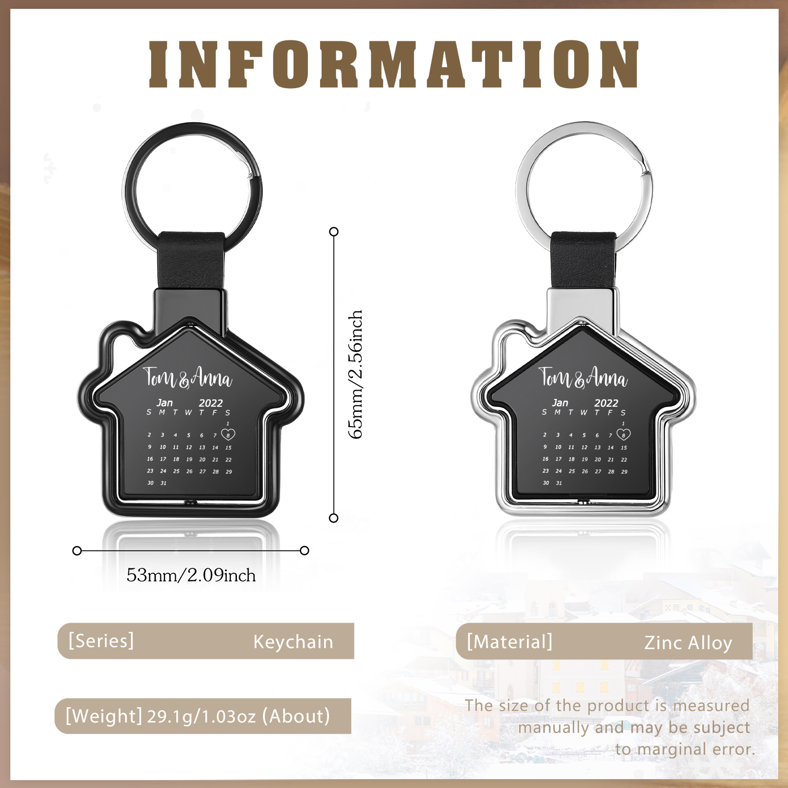 2 PCS Couple Keychain Set Custom 4 Names & 2 Dates Keyring Calendar Keychain Valentine's Day Special Gift for Him/Her-Jessemade AU