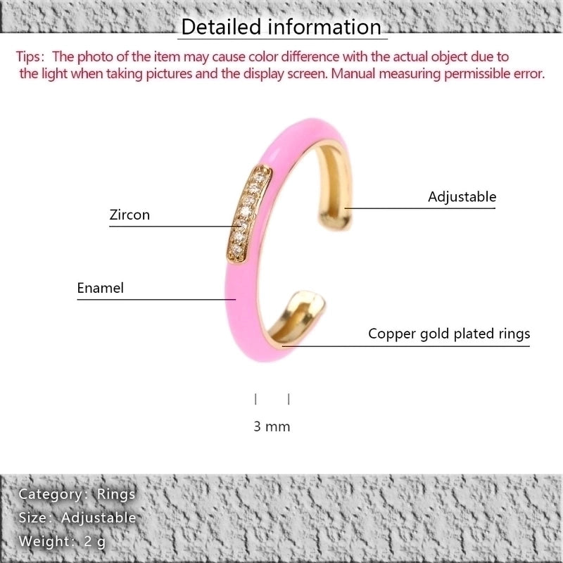 IG Style Ethnic Style Commute Round Copper Epoxy Inlay 18K Gold Plated Zircon Open Rings