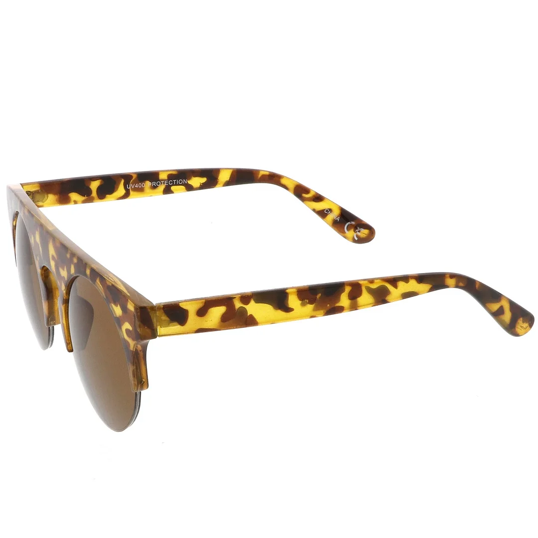 Modern Flat Top Horn Rimmed Round Flat Lens Semi Rimless glasses 48mm