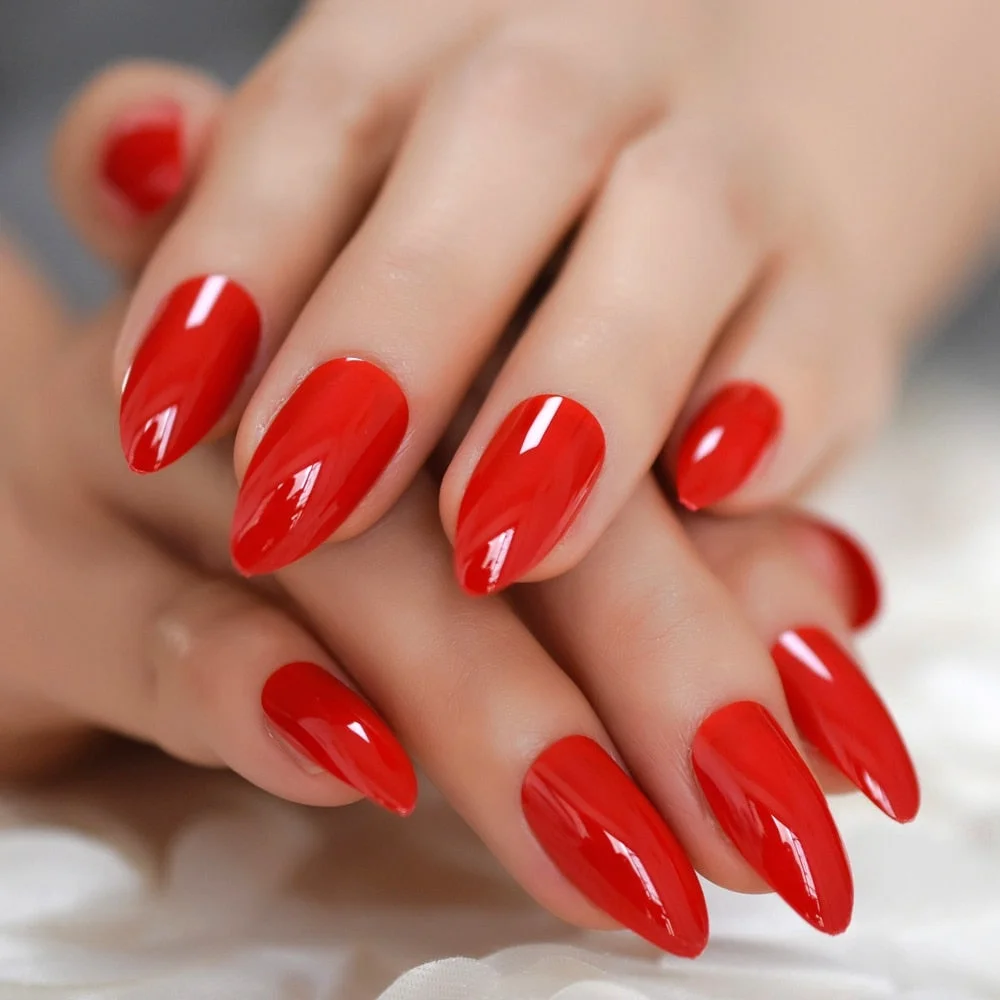 China Red Classical Stiletto Nails Fake gel Polish Shiny Fingernails Press On Glossy 24CT
