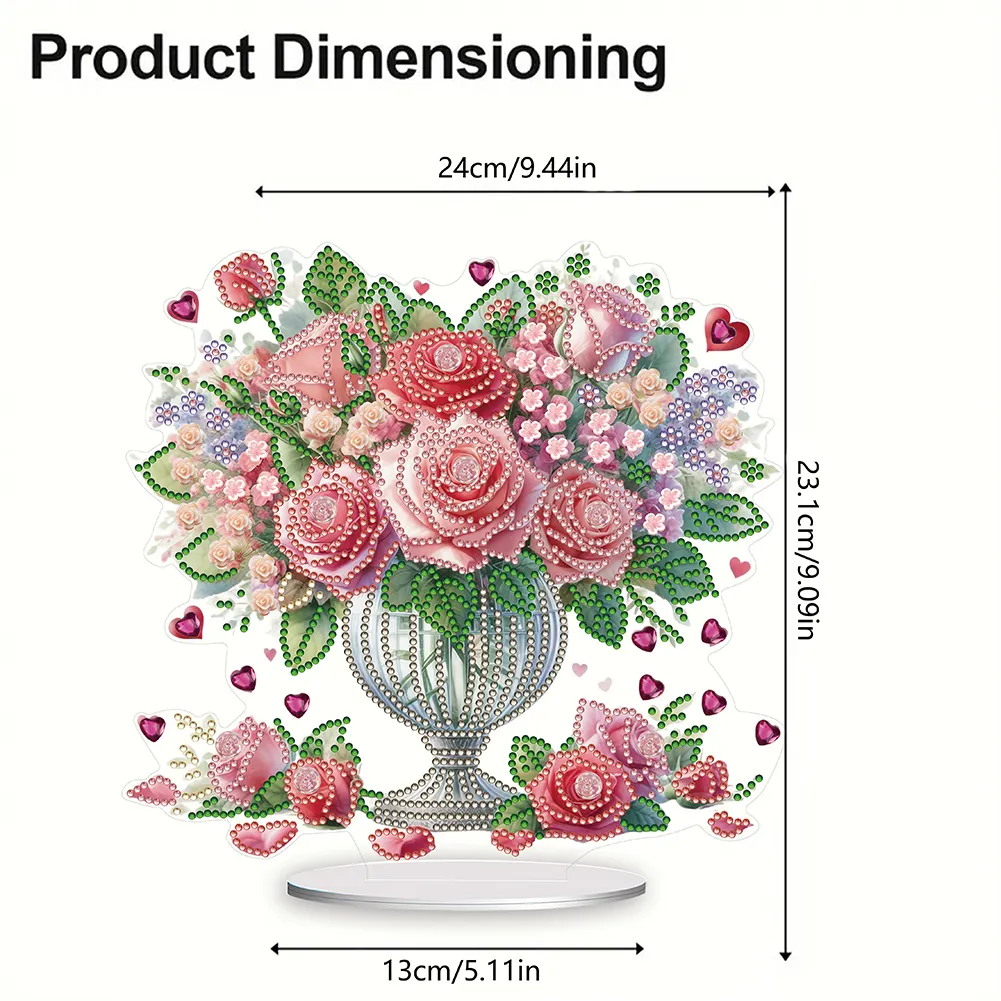 DIY Rose Vase Acrylic Table Top Diamond Painting Ornament Kits for Office Desktop Decor