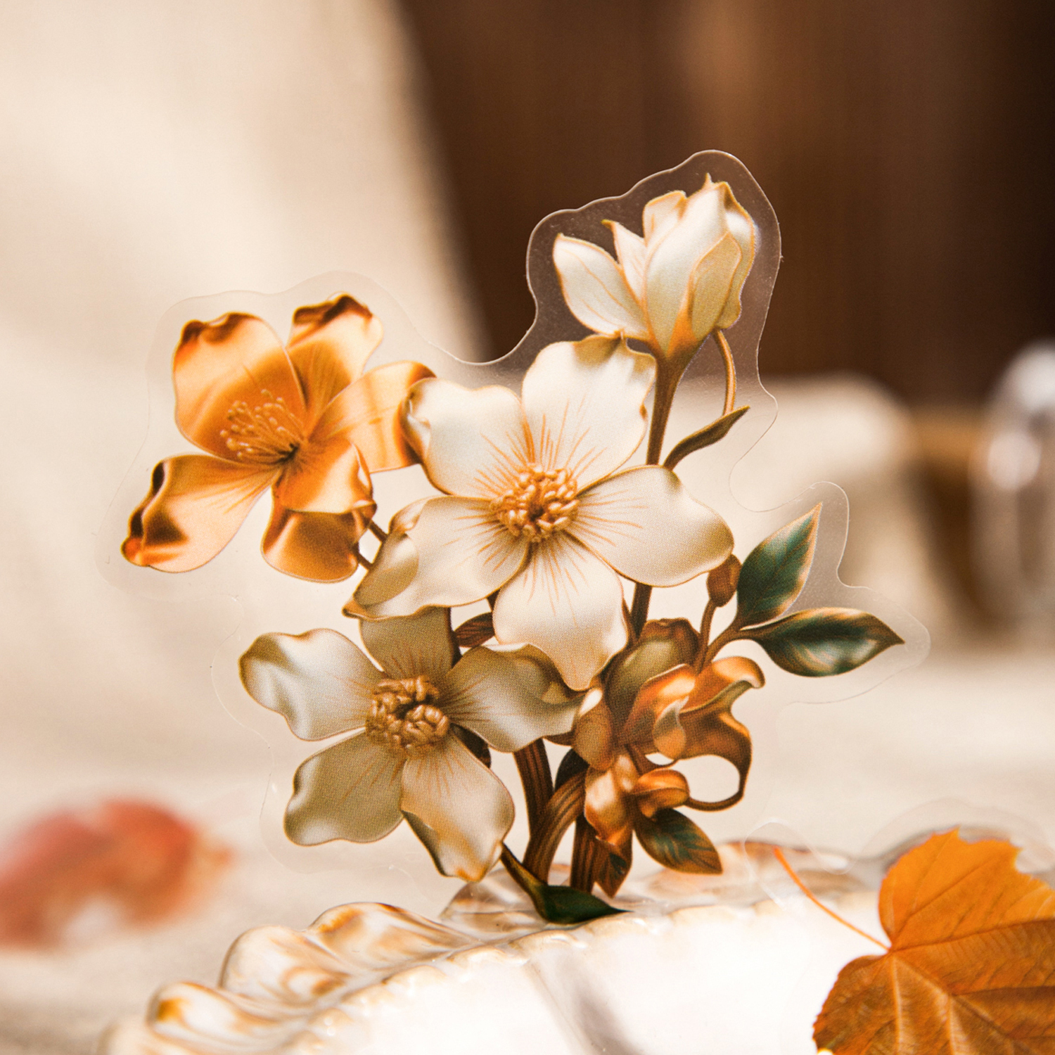 PET 스티커 - 아티스틱 플라워 섀도 시리즈 빈티지 잎사귀 꽃