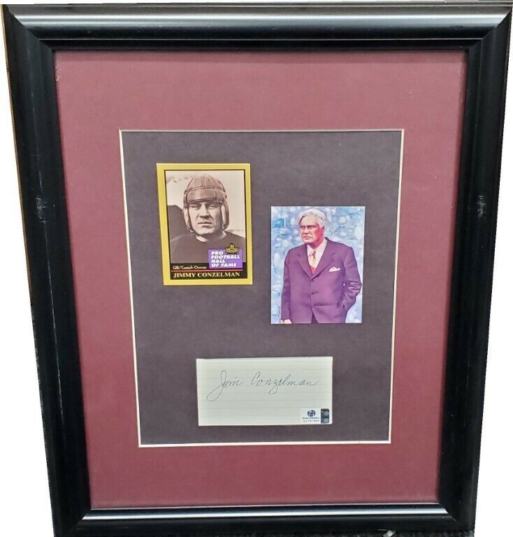 Jimmy Conzelman Hand Signed Autographed Cut With 2 Cards NFL HOF Framed GA