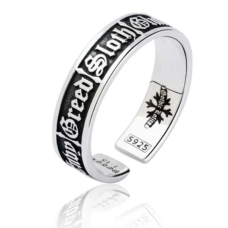 7 Deadly Sins S925 Sterling Silver Open Ring