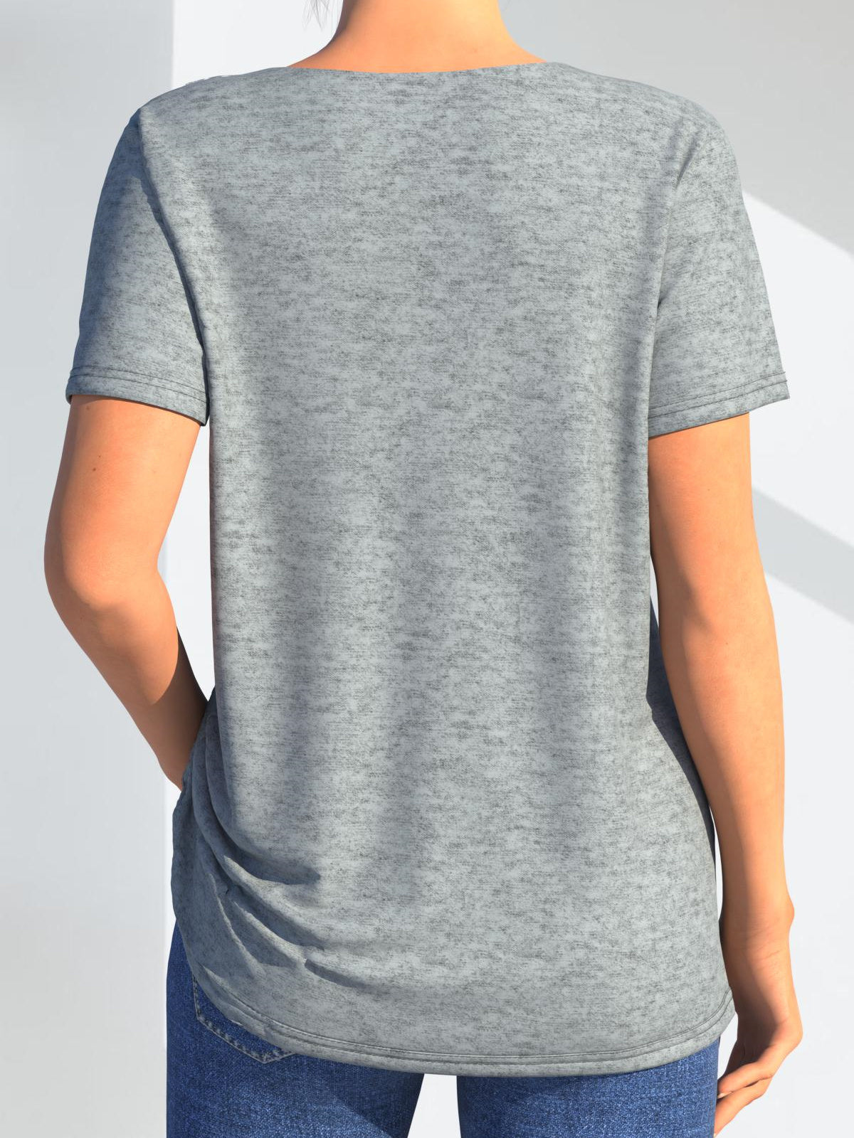 Women Half Sleeve V-neck Solid Color Dress