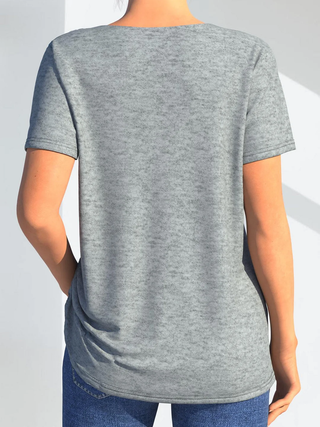 Women Half Sleeve V-neck Solid Color Dress