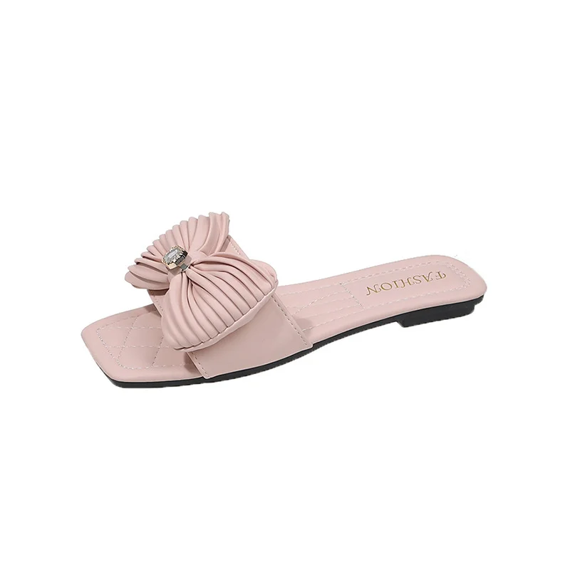 Yyvonne Flat-Bottomed Slippers Women 2025 Summer New Bows One-Word Fashion Drag Wear Women Drag Tide