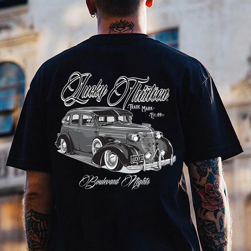 LUCKY THIRTEEN Classic Car Print Men's T-shirt