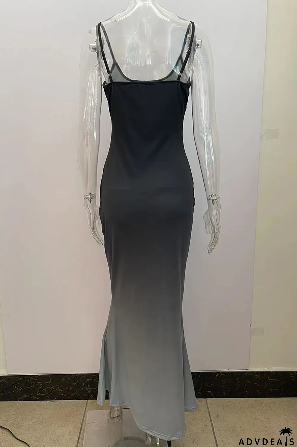 Rose Red Sexy Gradual Change Print Patchwork Spaghetti Strap Sling Dress Dresses