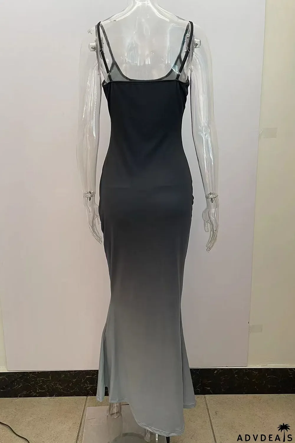 Rose Red Sexy Gradual Change Print Patchwork Spaghetti Strap Sling Dress Dresses