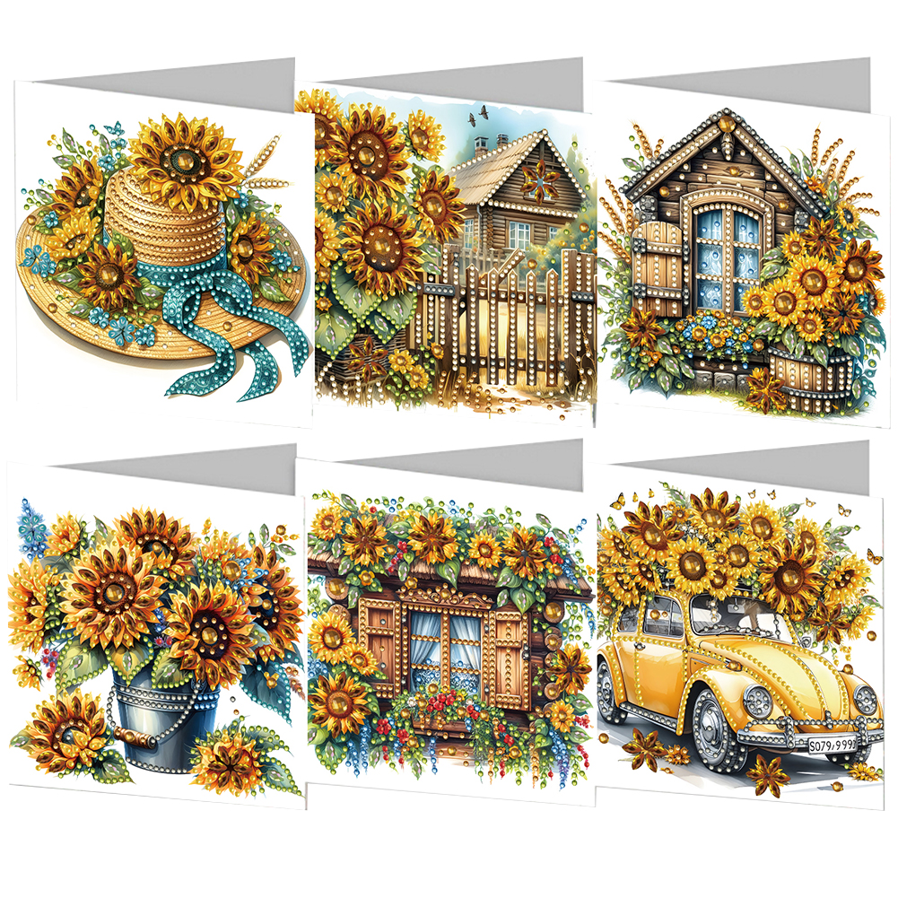 6pcs Sunflower Diamond Art Cards DIY Handmade Diamond Painting Gift Card