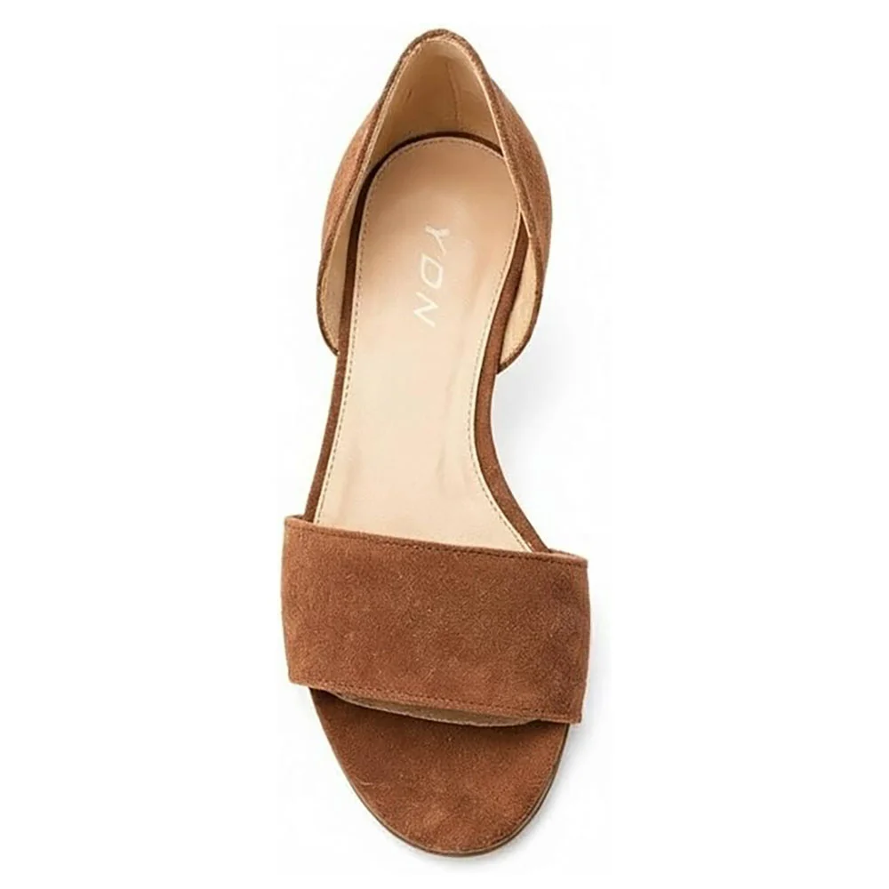 Comfy Round Toe Brown Slip On D'Orsay Flat Sandals for Women