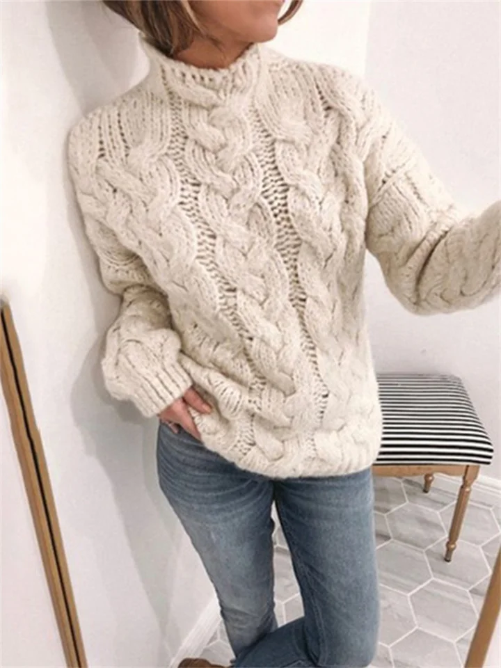 Women's Pullover Sweater Knitted Solid Color Basic Casual Chunky Long Sleeve Sweater Cardigans Turtleneck Fall Winter Yellow Blushing Pink Gray