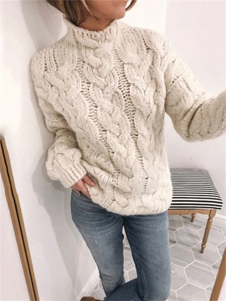 Women's Pullover Sweater Knitted Solid Color Basic Casual Chunky Long Sleeve Sweater Cardigans Turtleneck Fall Winter Yellow Blushing Pink Gray-Cosfine